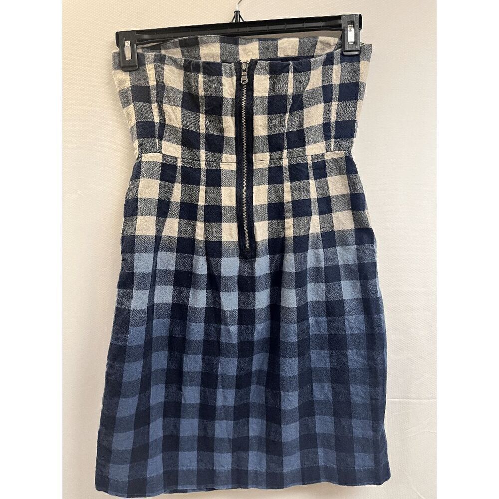 Gap Womens Blue Plaid Strapless Woven Zip Linen Cotton Lined Mini Dress Size 4 - Picture 3 of 7